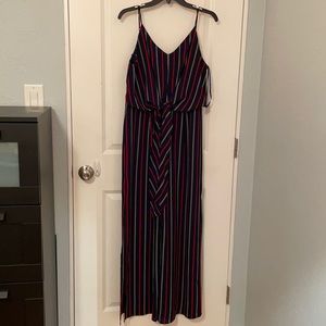 jumpsuit navy blue w/ red & white stripes